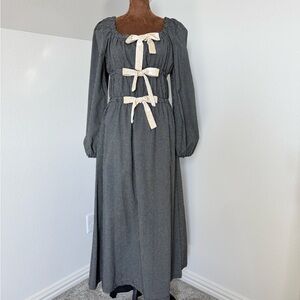 Able Gray Long Sleeve Dress with Cream Bows